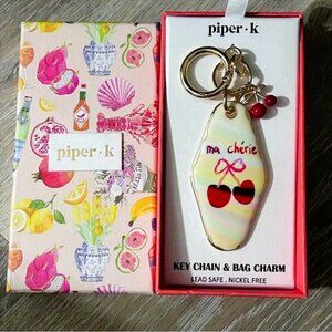 NIB! 🍒 Piper·k “Ma Chérie” Cherry Keychain & Bag Charm – Cute French Bow Accent